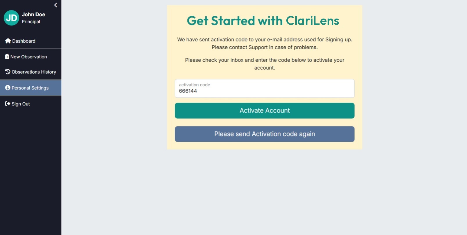 Account activation form