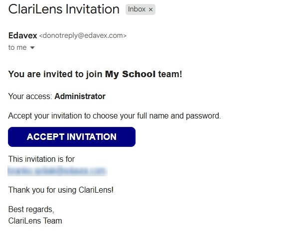 ClariLens invitation email