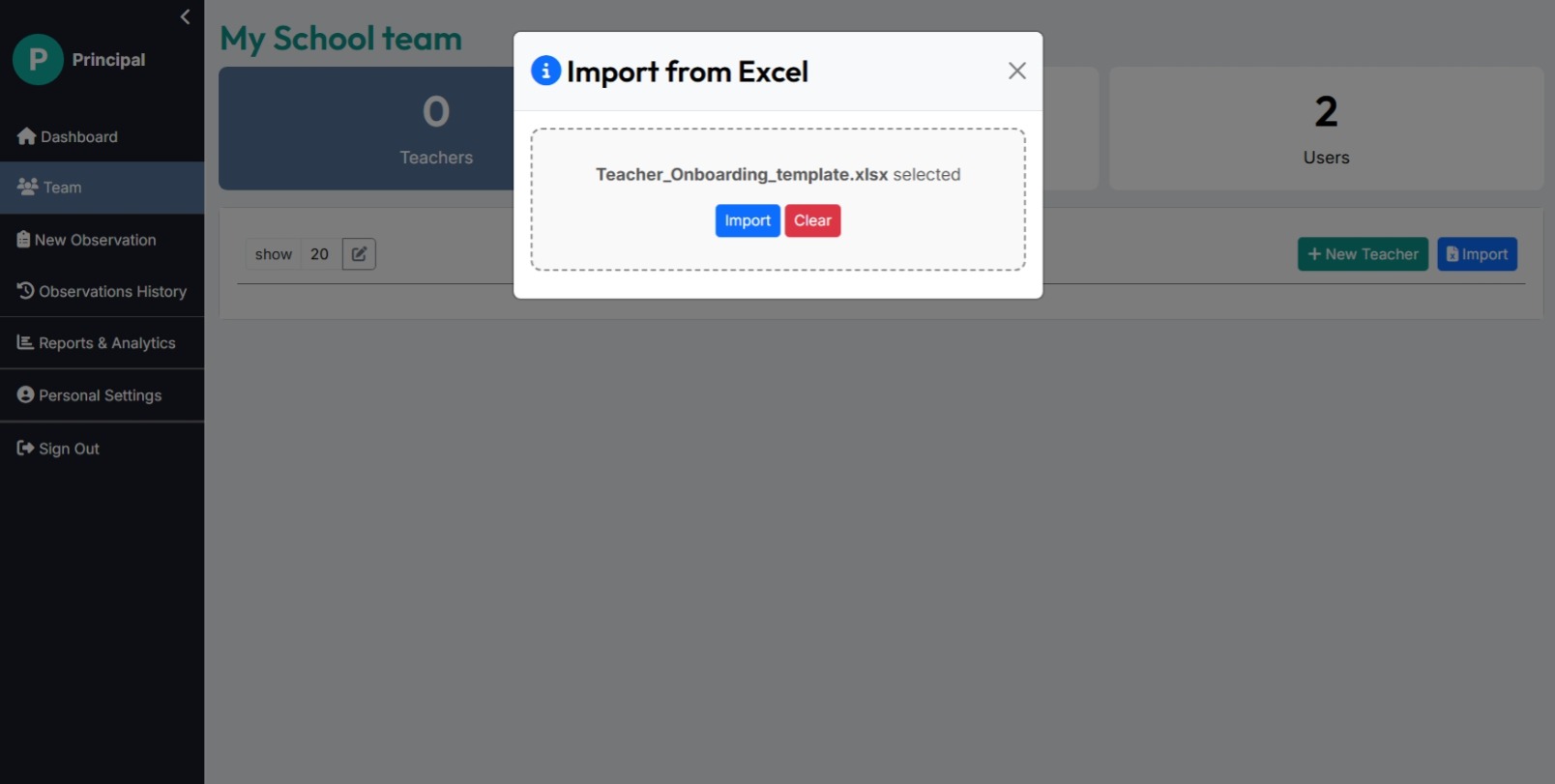 Import from Excel dialog