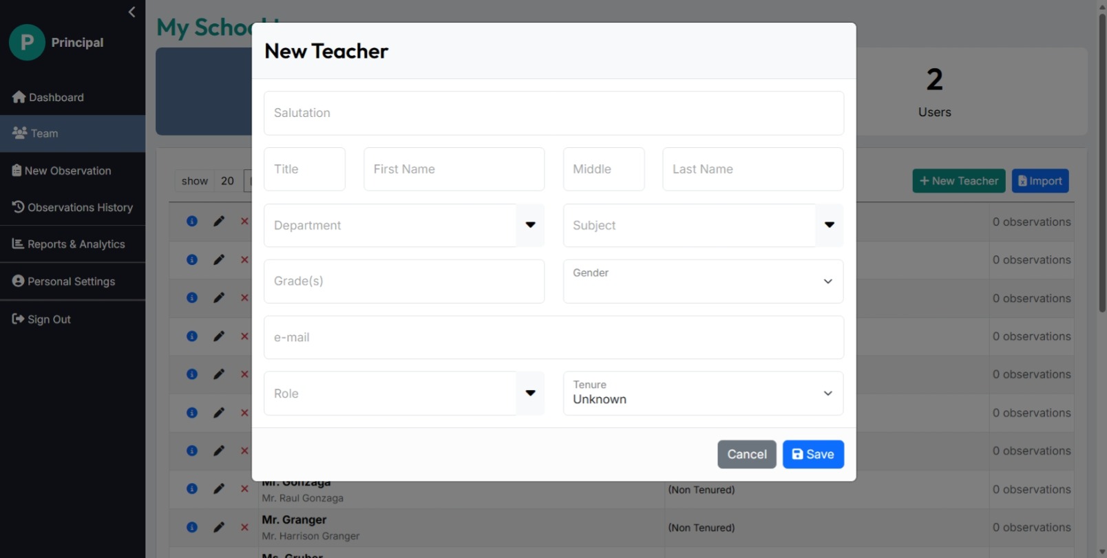 New Teacher form
