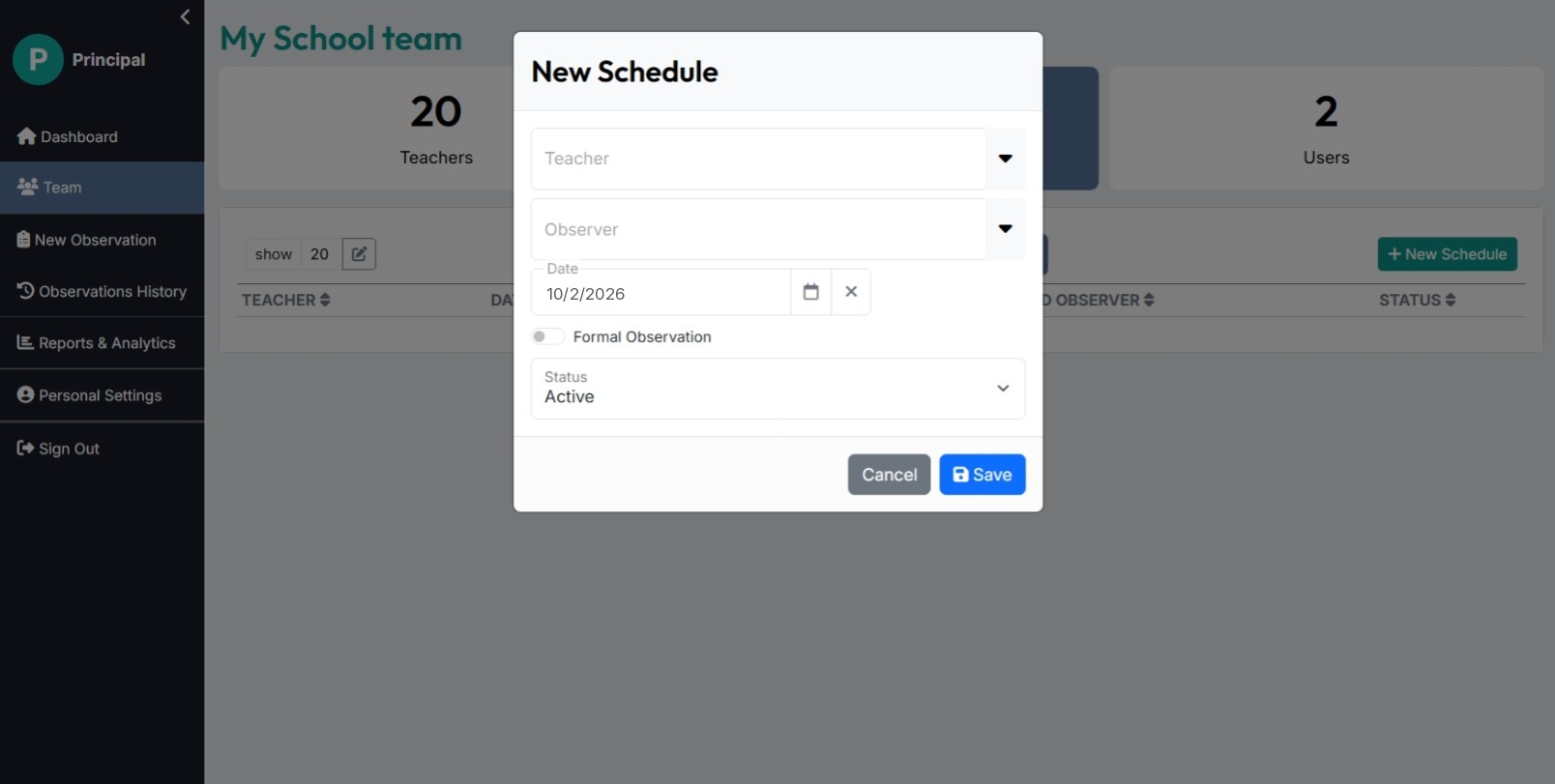 New Schedule dialog