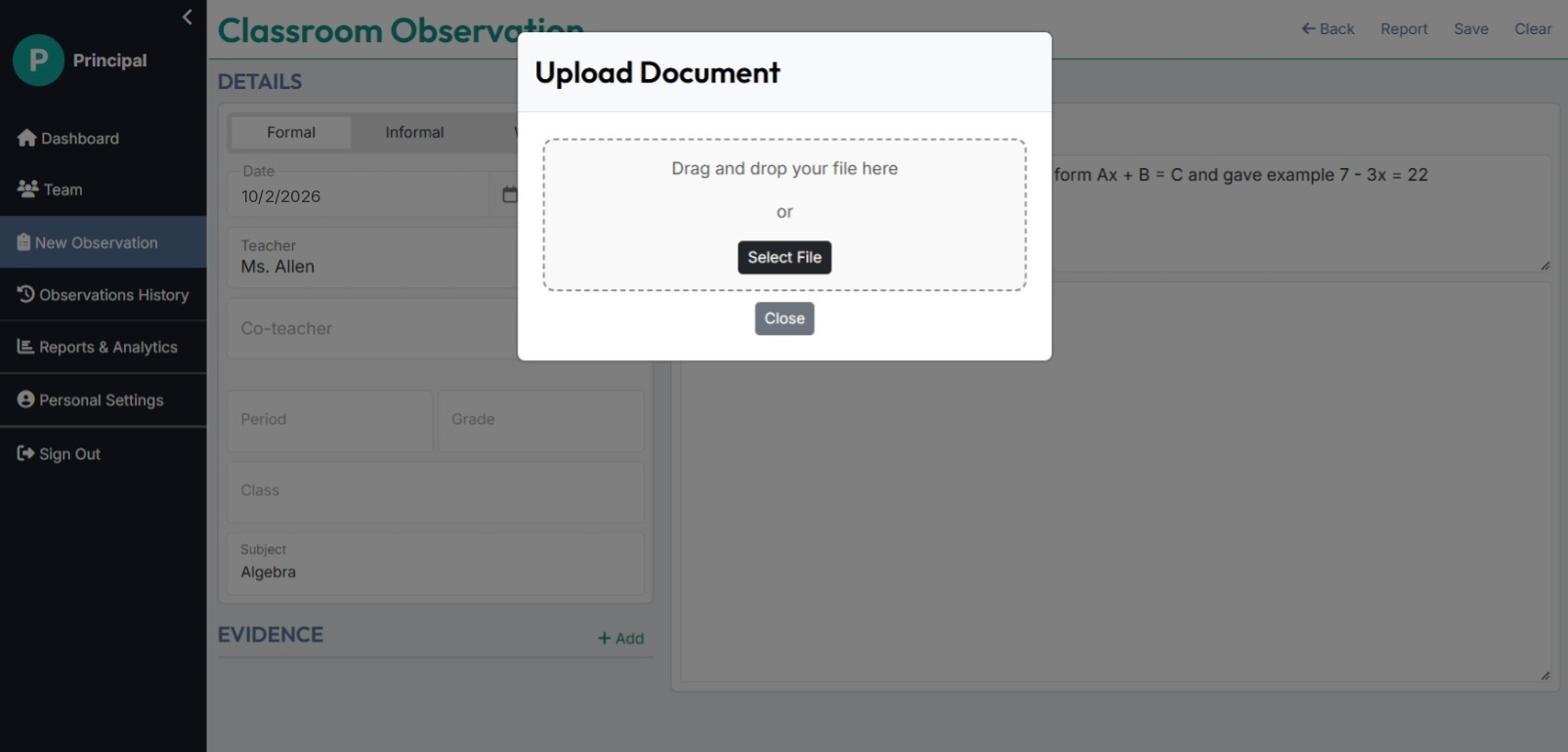 Upload Document dialog