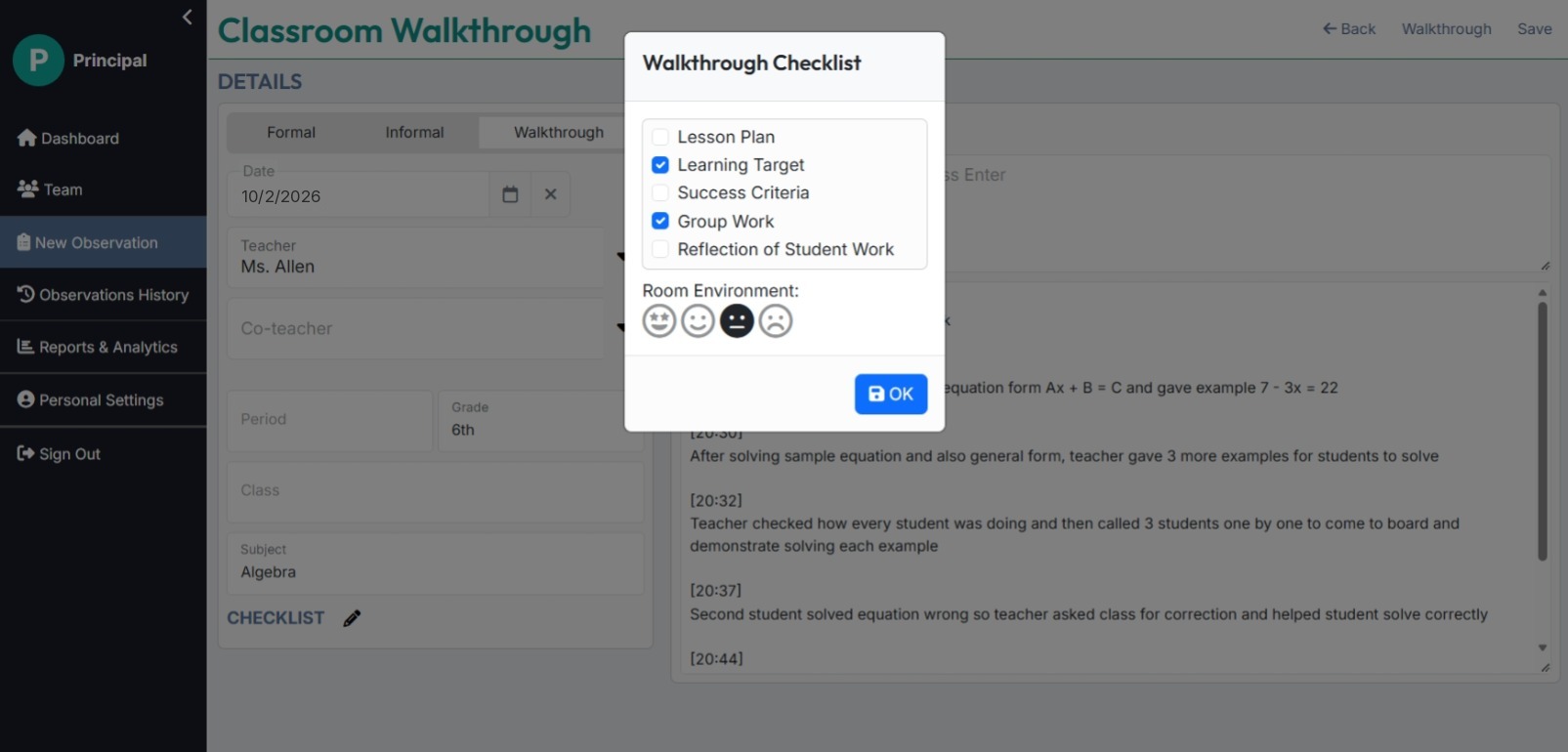 Walkthrough Checklist dialog