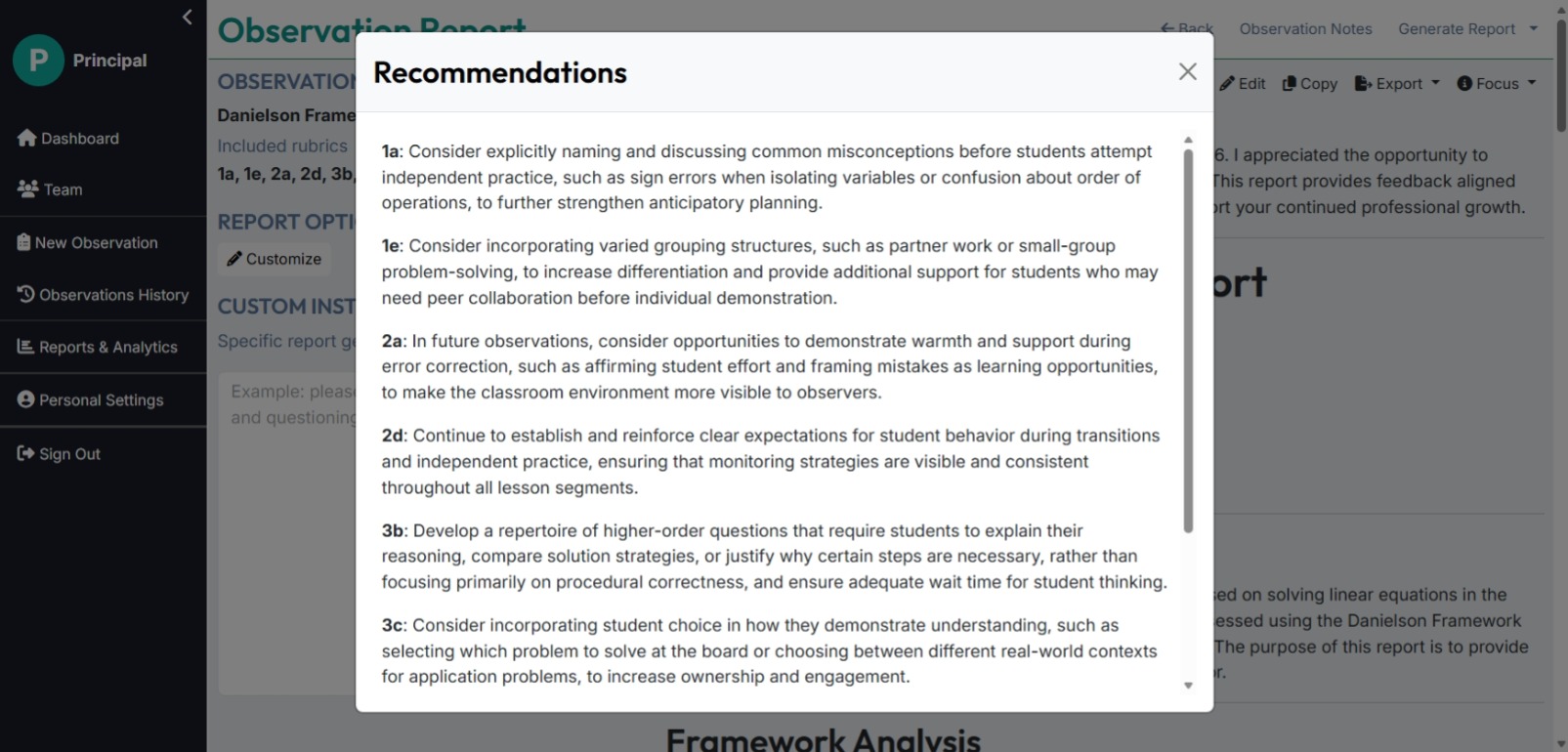 Recommendations dialog