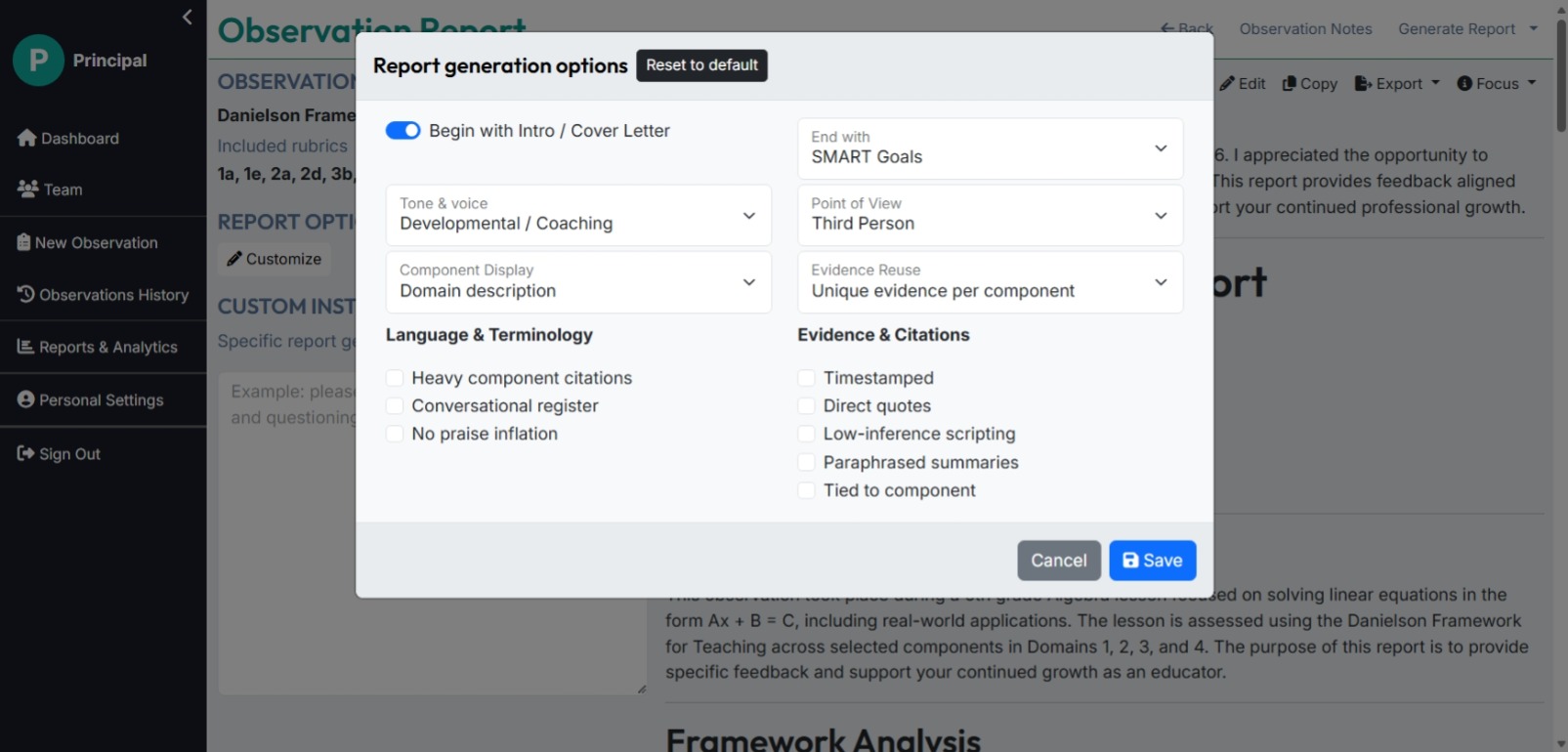 Report generation options